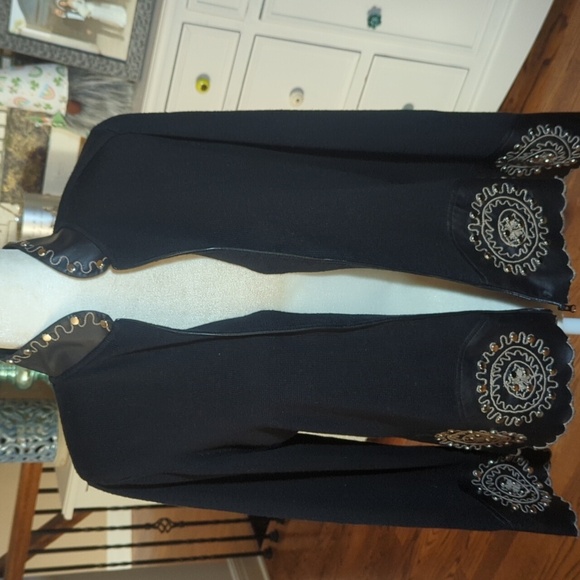 Victor Costa Designer Black Wool/Vegan Leather Embroidered Studded Jacket Sz S - Picture 7 of 12